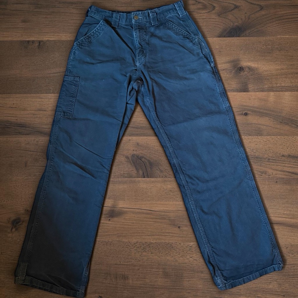 Carhartt B151 BLB 32x30 Dungaree Blue Black Carpenter Pants Y2K Faded Workwear